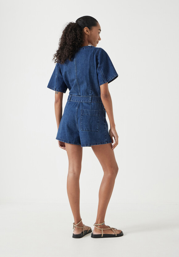 V Neck Denim Playsuit