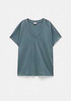 Rosalia Linen Blend V Neck T-Shirt