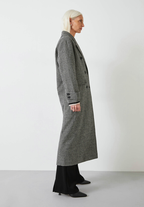 Rose Check Double Breasted Wool Blend Coat