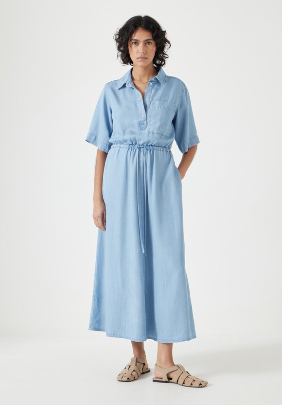 Short Sleeve Chambray Midi Shirt Dress