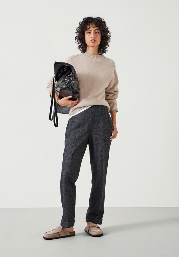 Eliz Slim Wool Blend Check Trousers