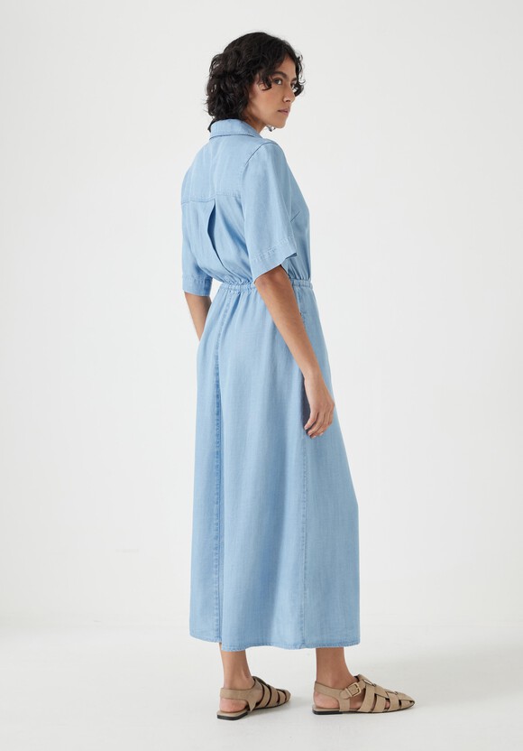 Short Sleeve Chambray Midi Shirt Dress