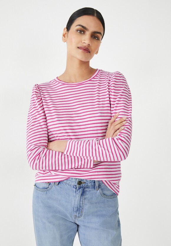 Belle Stripe Puff Sleeve Top | White Pink | hush