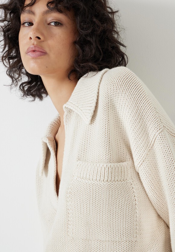 Knitted Cotton Rugby Jumper With Pocket