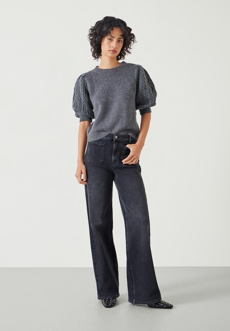 Demi Puff Cable Sleeve Knitted Top