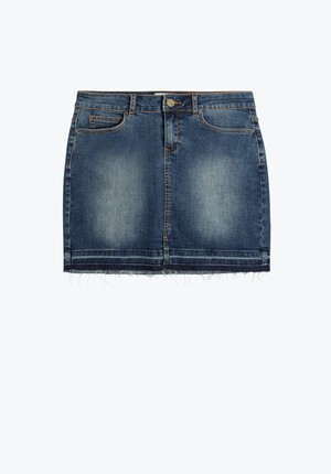 Raw Edge Denim Mini Skirt