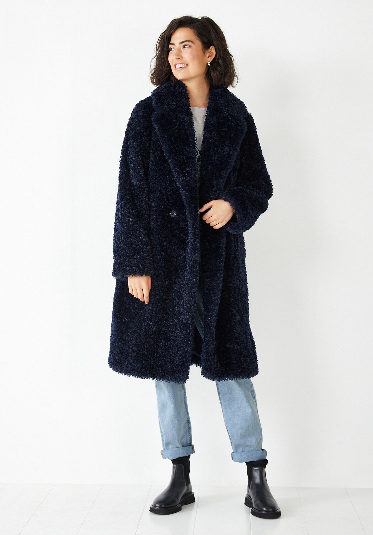 Faux fur deals coat navy blue