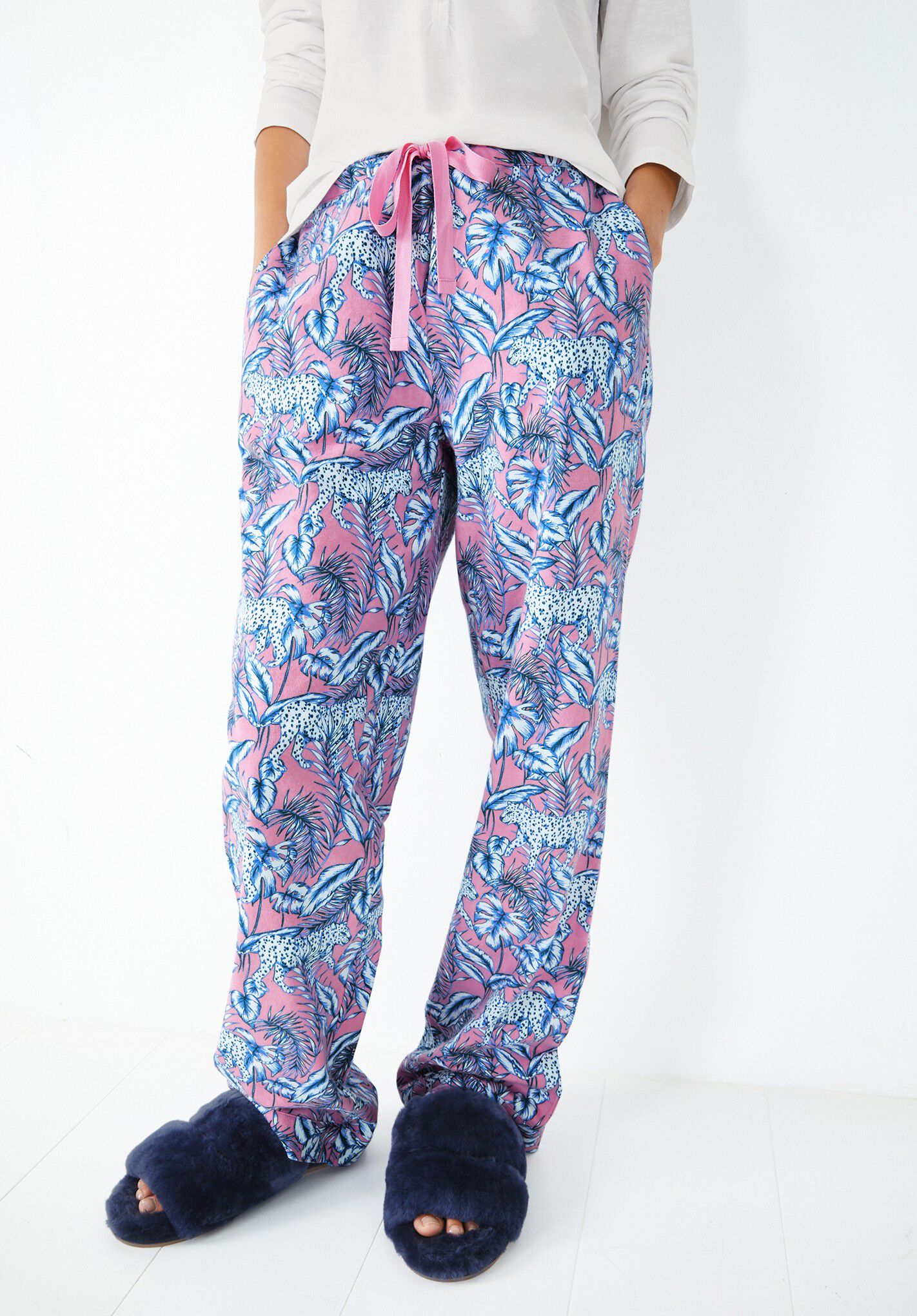 Joy Flannel Pyjama Trousers Jungle Leopard Green hush