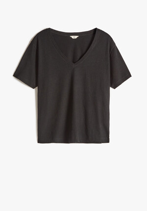 Linen Blend Deep V T-Shirt