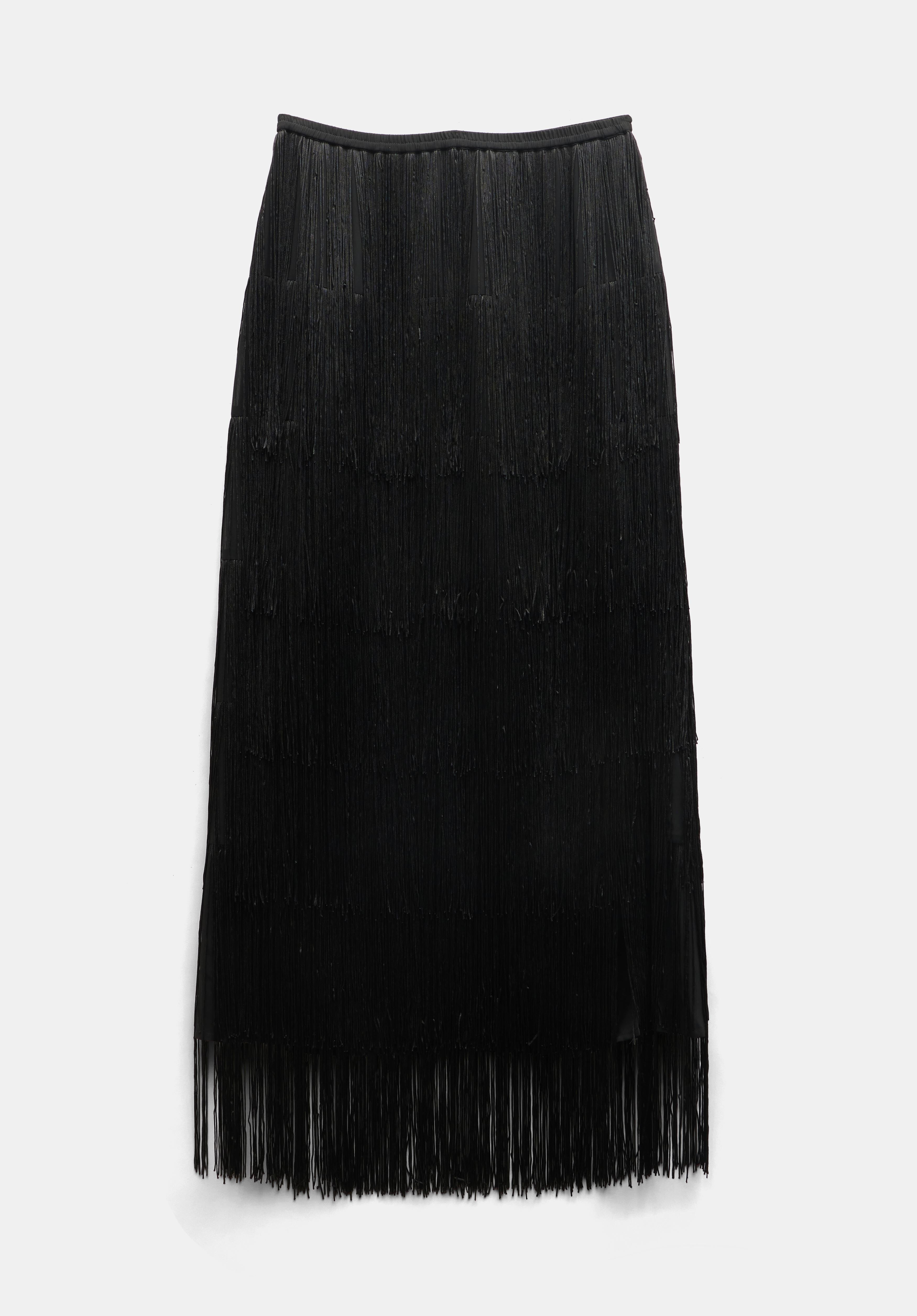 Hailey Fringe Maxi Skirt Black hush
