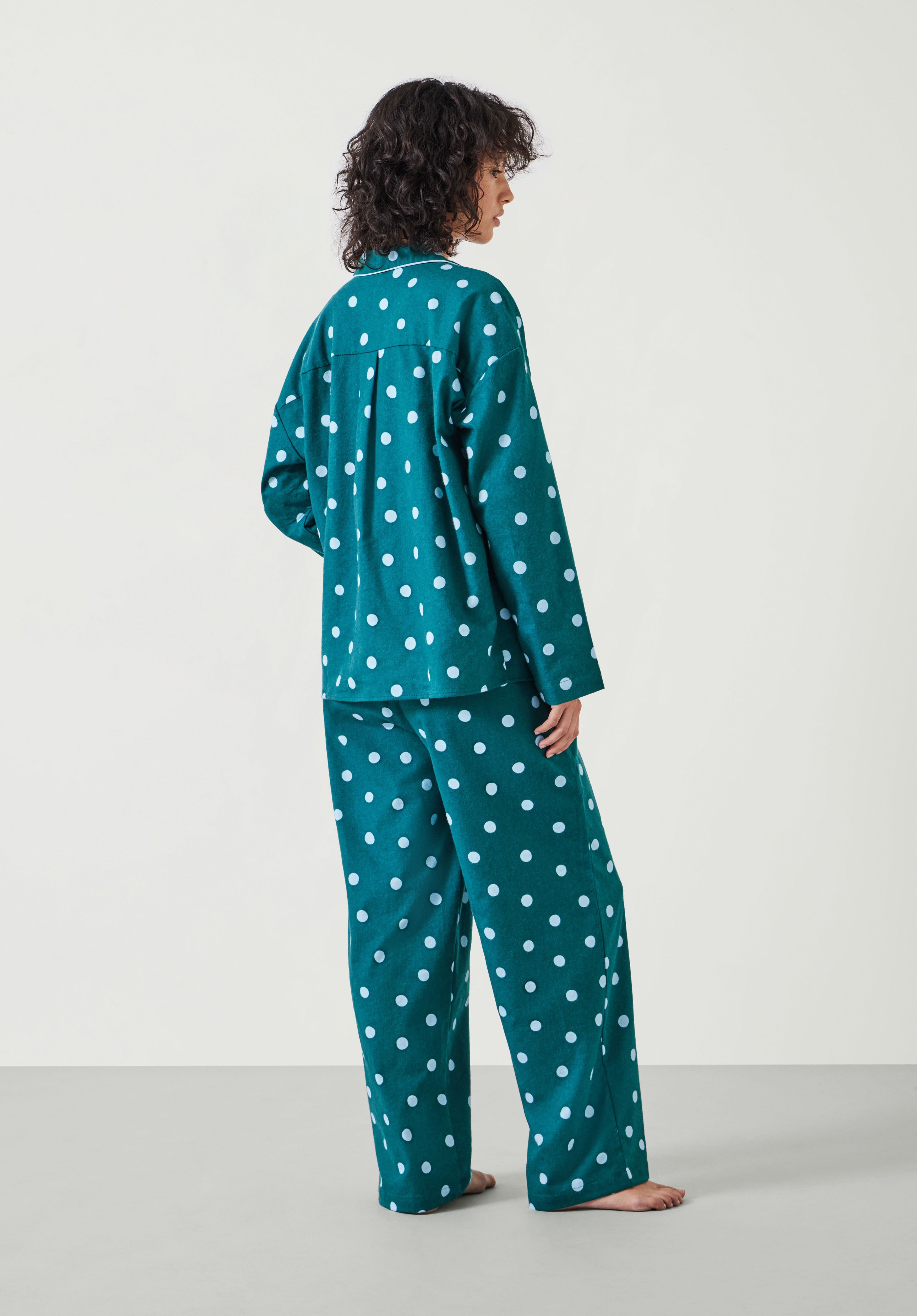 Amita Cotton Flannel Polka Dot Pyjamas Blue Mix hush