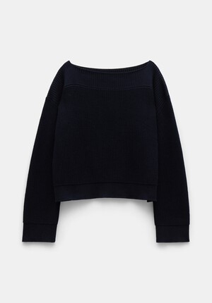 Aubrey Ribbed Boat Neck Cotton Jumper