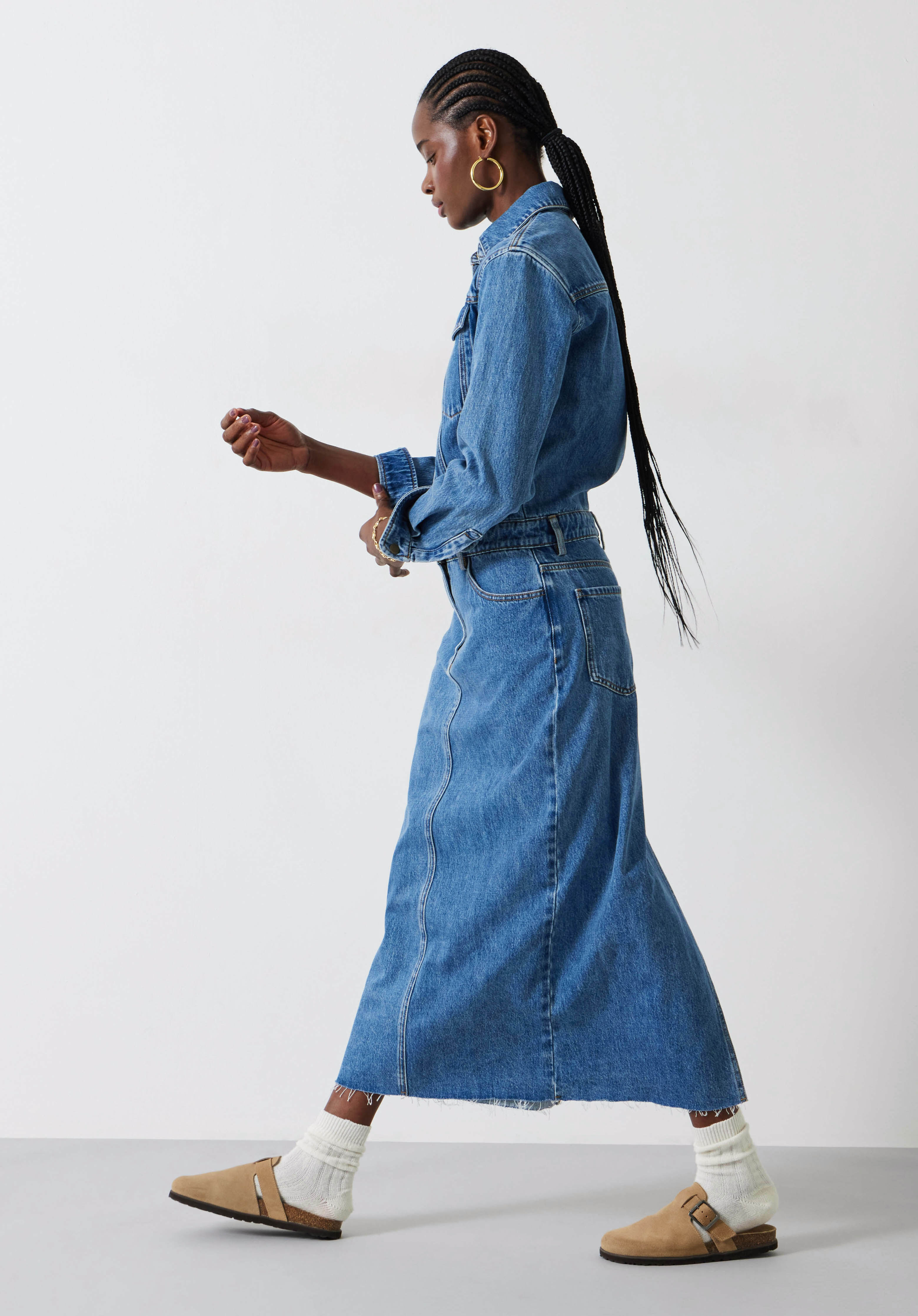 Denim maxi shirt dress outlet