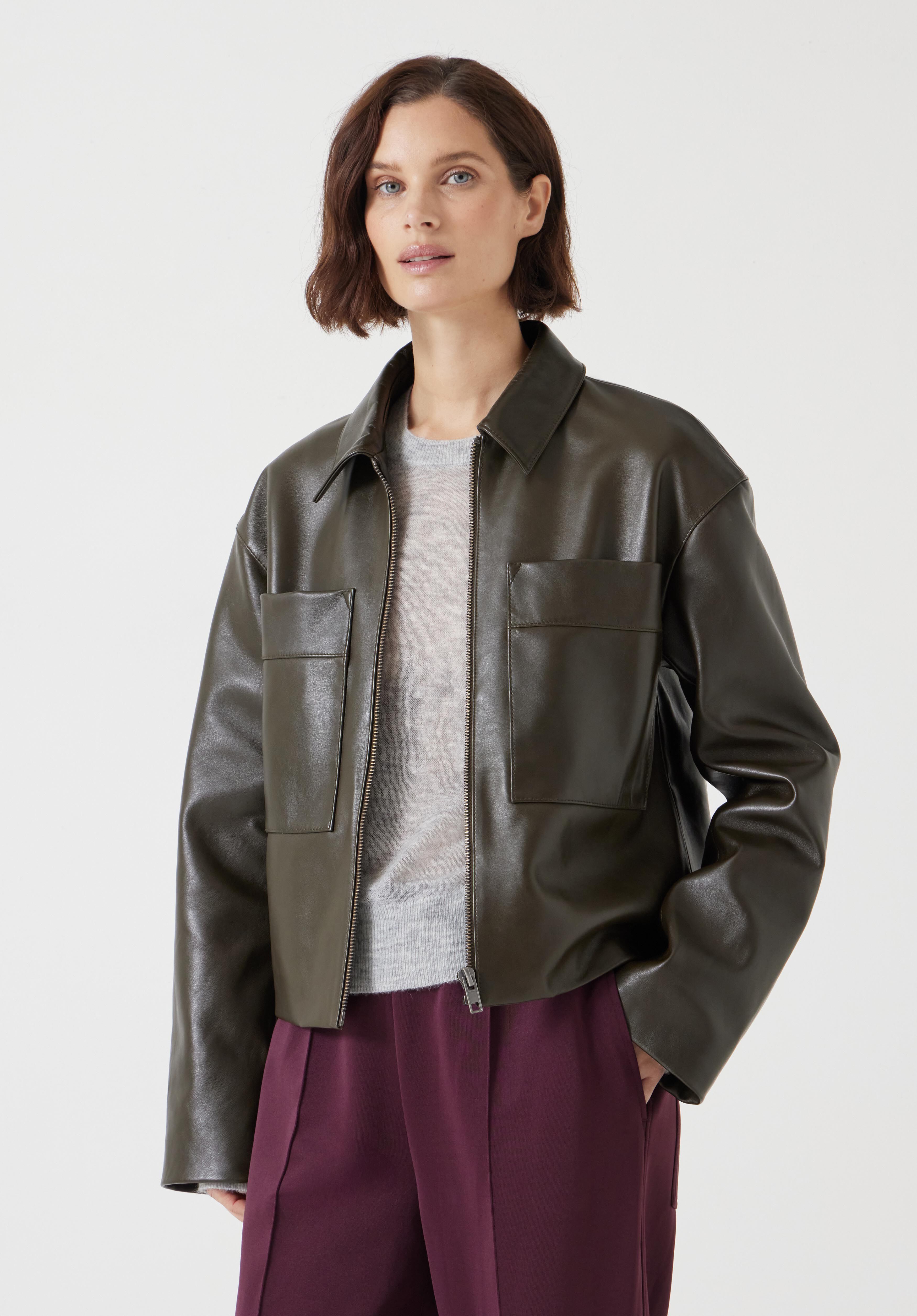 Zip Front Leather Jacket | Olive Green | hush
