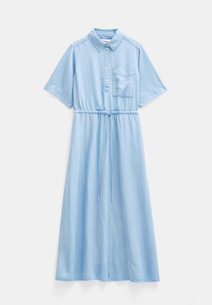 Short Sleeve Chambray Midi Shirt Dress
