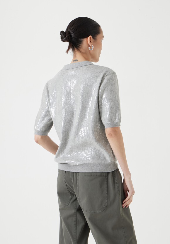 Clear Sequin Knitted Polo Top