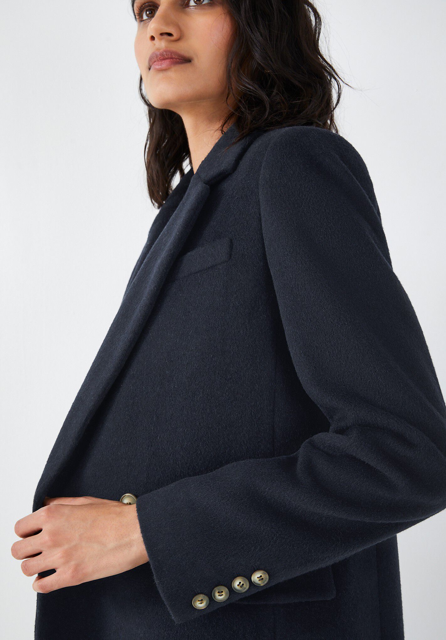 Long navy wool coat womens on sale