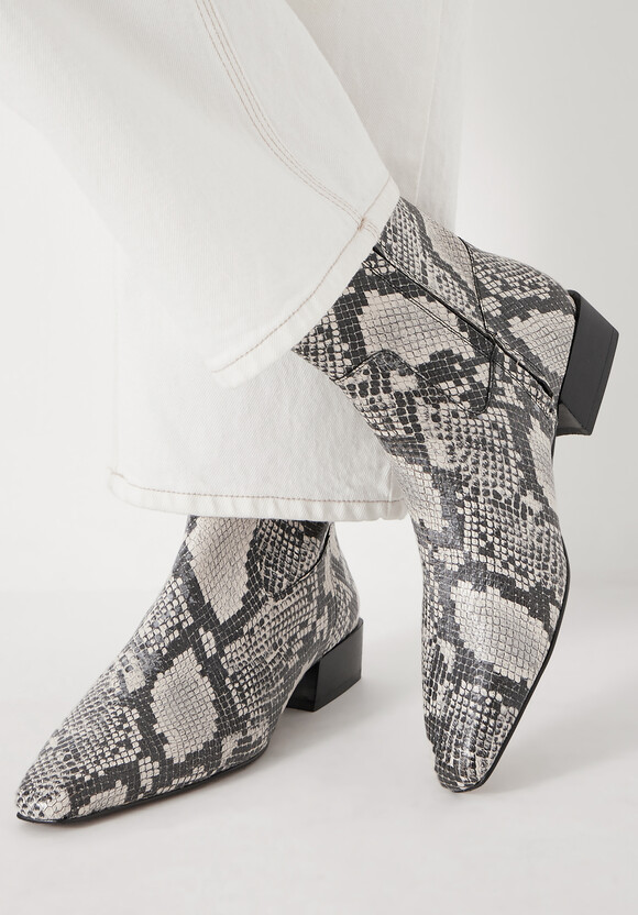 Leather Snake Print Square Boots