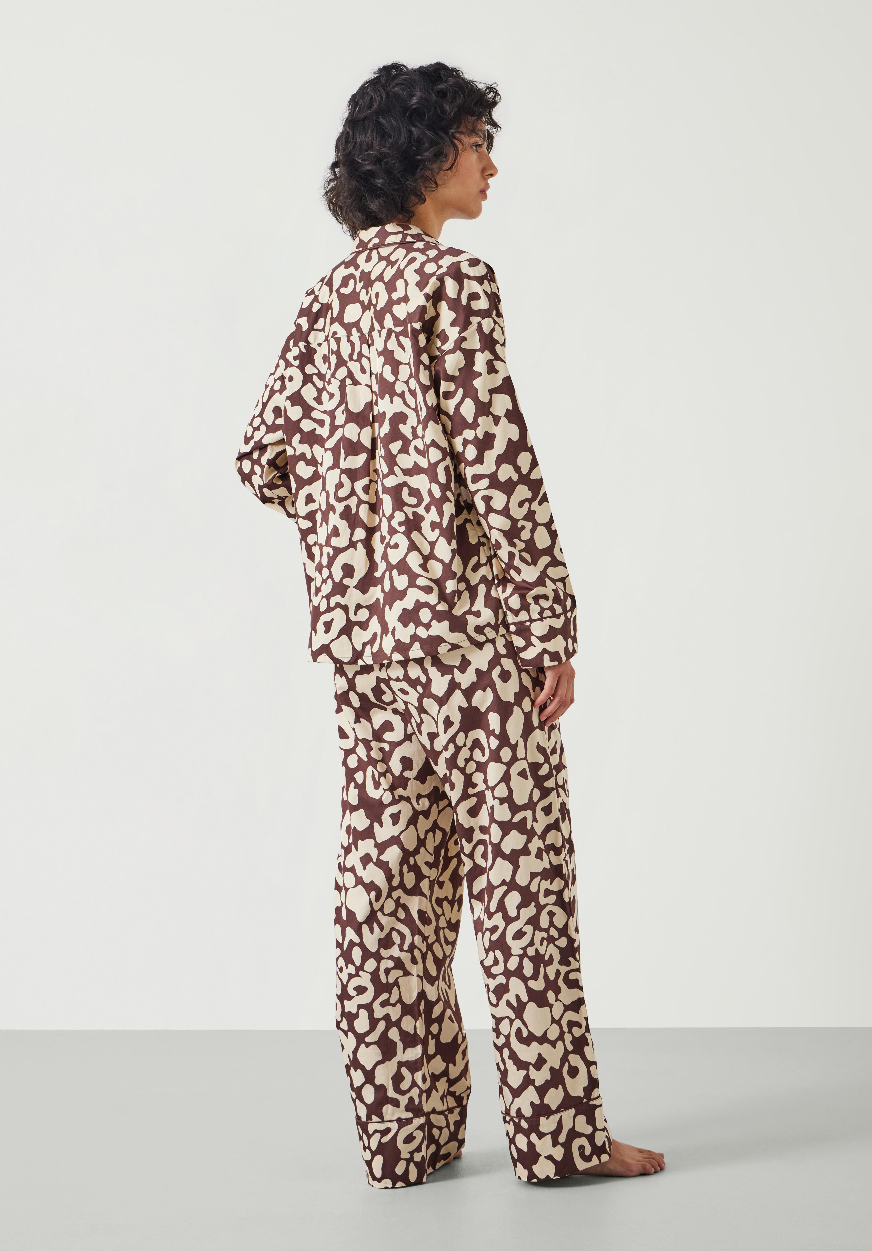 Angelina Cotton Satin Animal Print Pajamas Brown Leopard hush