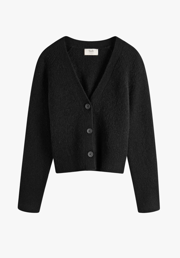 Riva Cropped Ribbed Cardigan | V-Neck Cardigan | Black | hush | V-Shirts