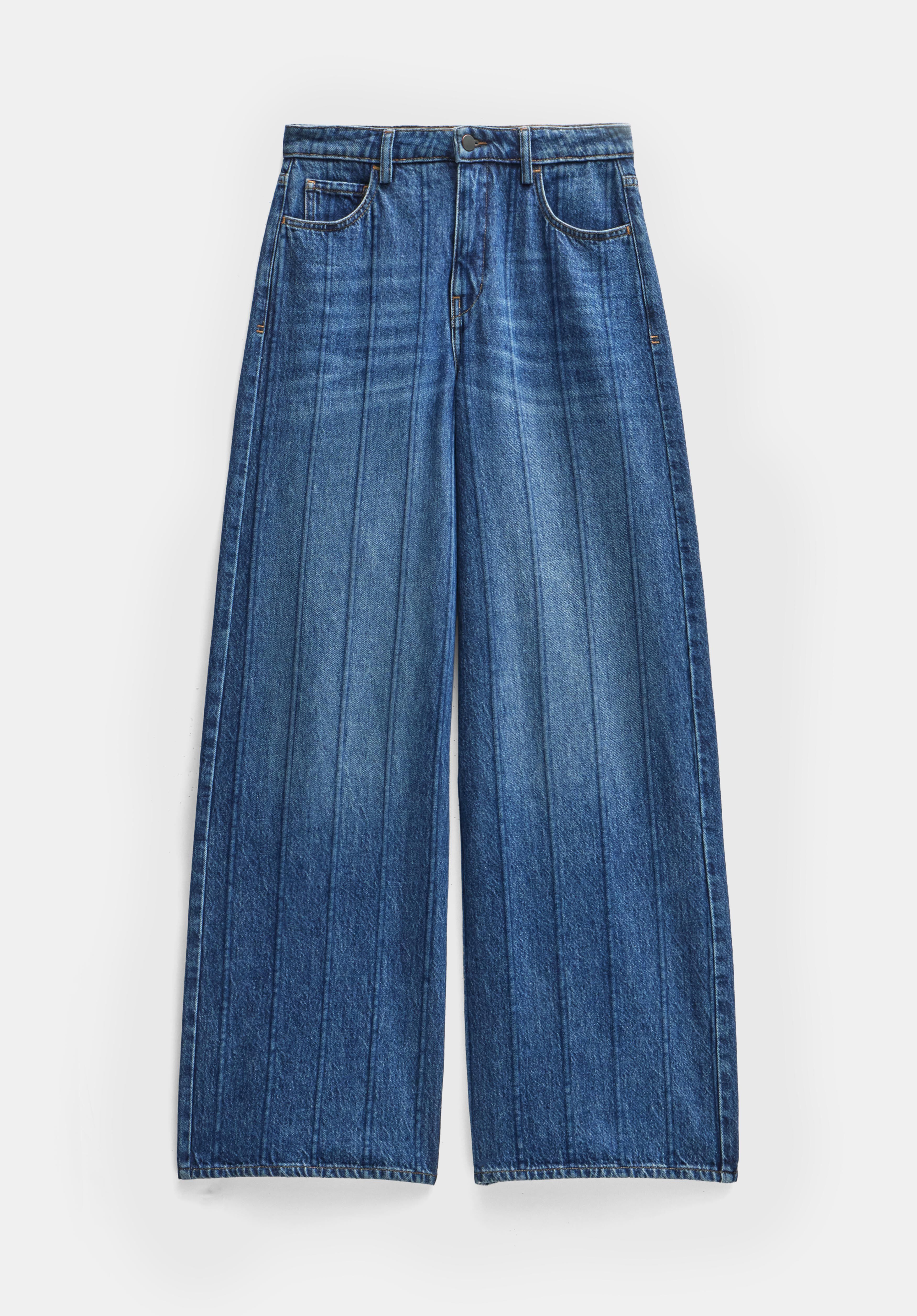 Stripe Wide Leg Jean Mid Blue Authentic hush
