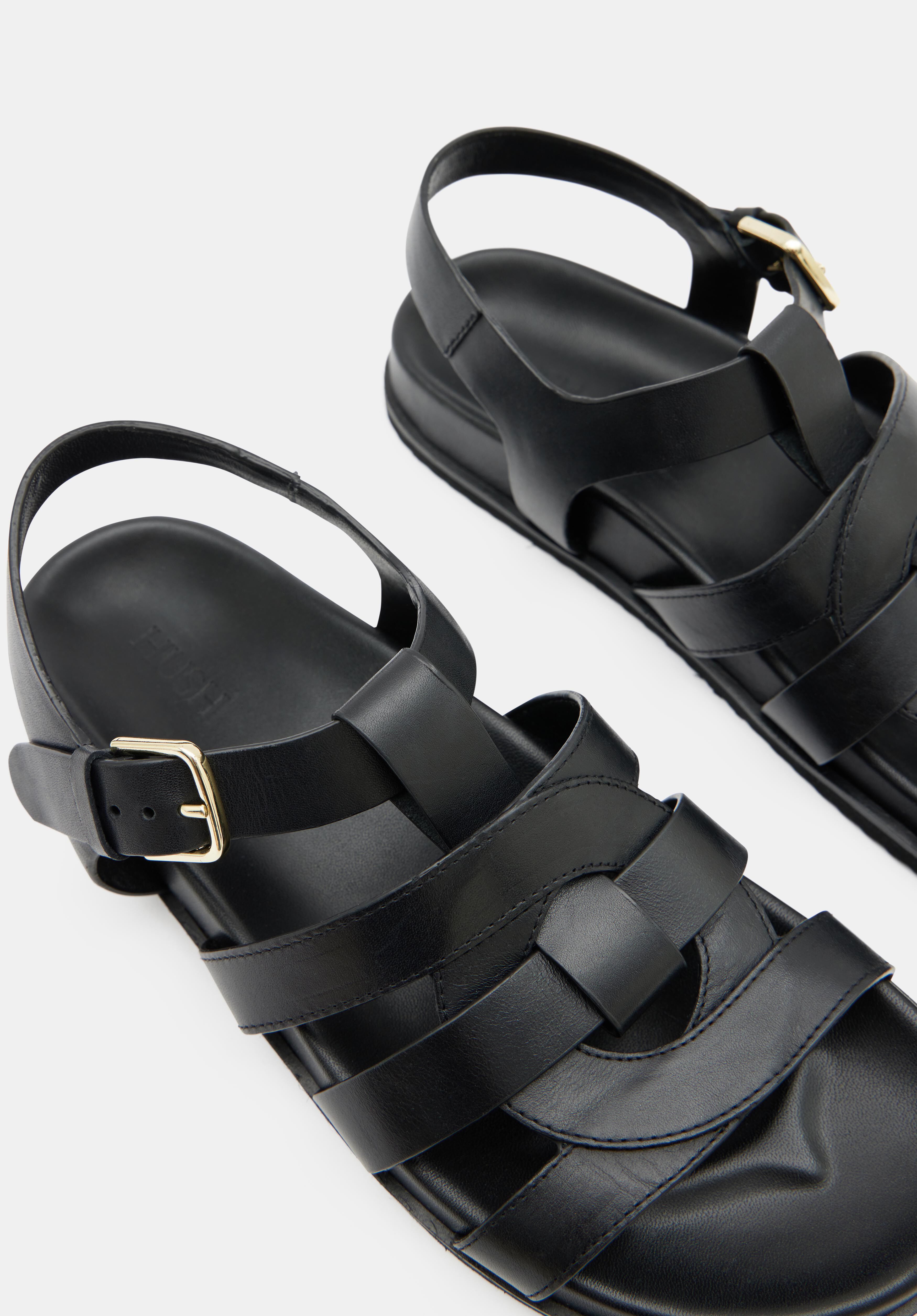 Rose Leather Cage Sandals Black hush