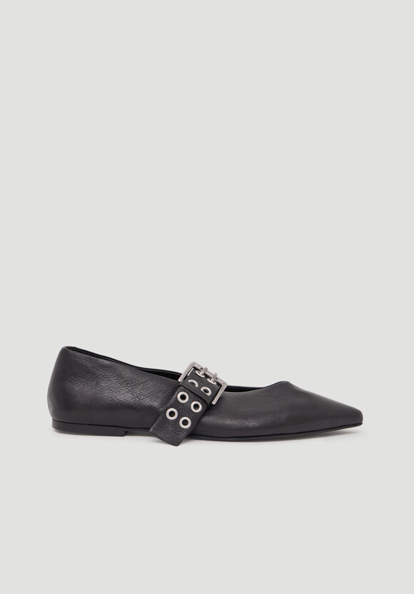 Buckled Leather Ballerina Flats