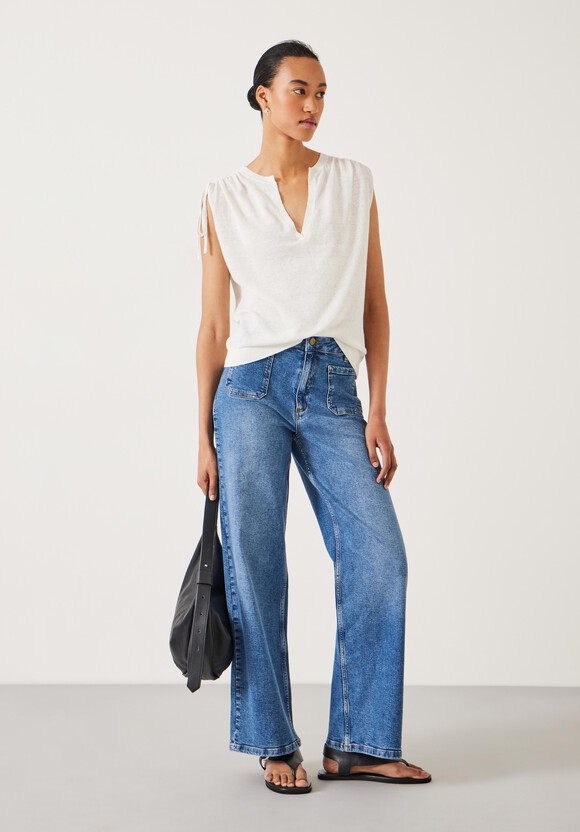 Lizzie Ruched Shoulder Linen Knit Vest