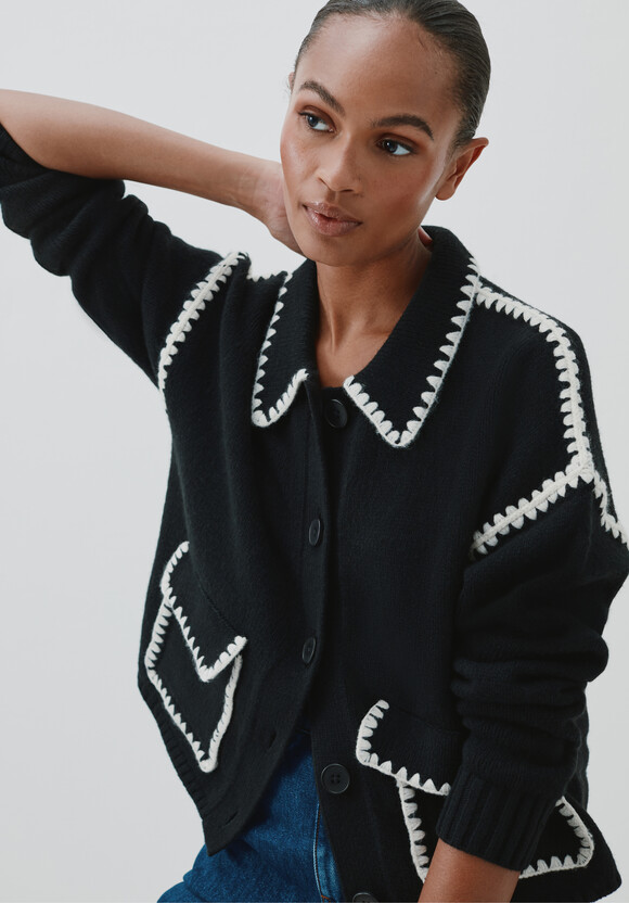 Wool Blend Whipstitch Trim Shirt Jacket