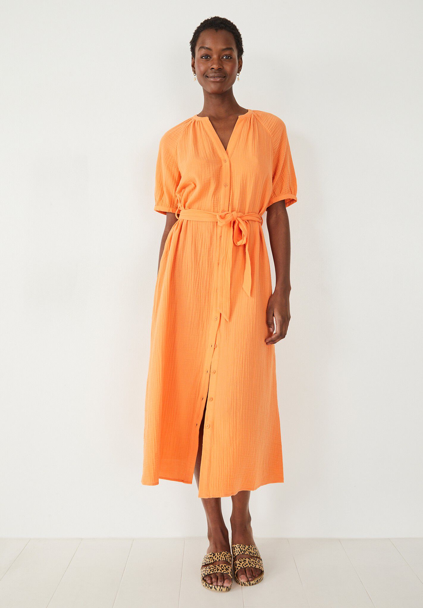 Jessie Cotton Midi Dress Bright Orange hush