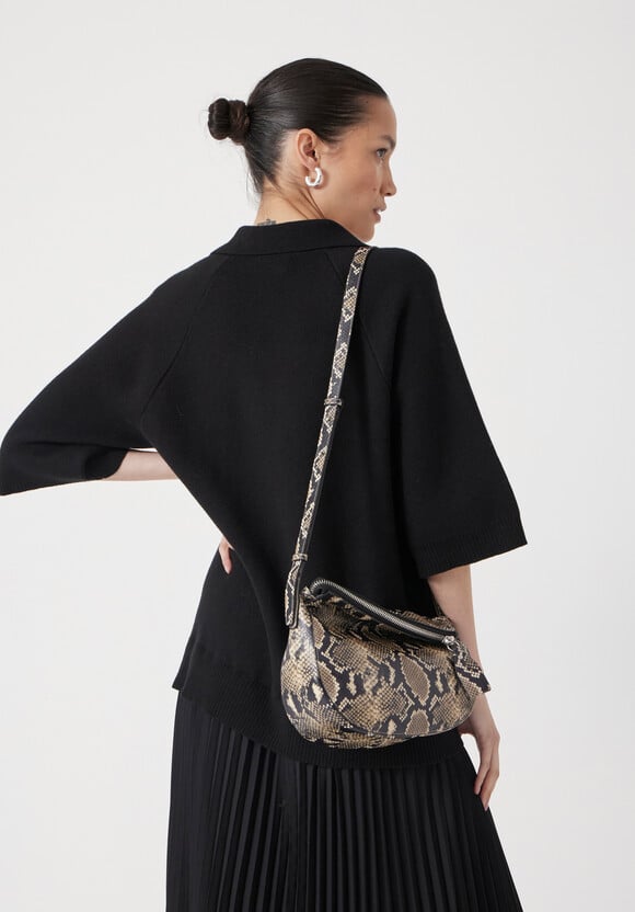Zippy Crescent Leather Crossbody Bag