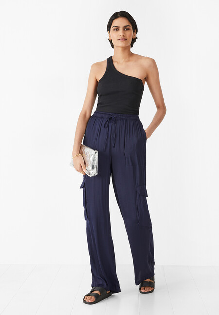 Satin Cargo Wide Trousers