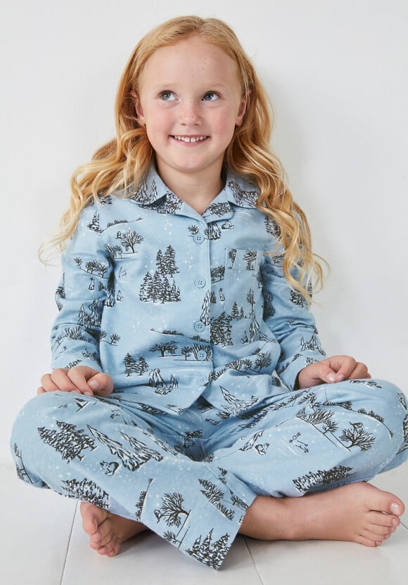 Liv Children's Pyjamas, Snowy Woodland Pale Blue