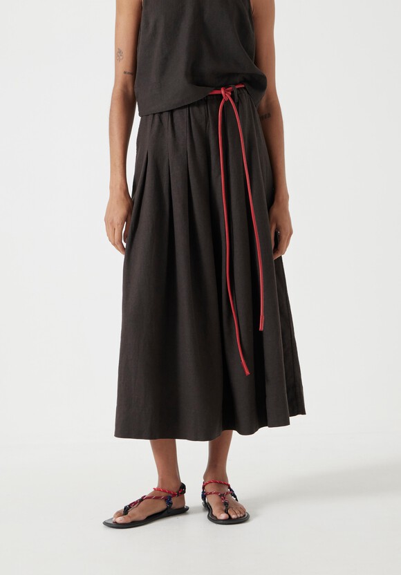 Ivy Pleated Linen Blend Midi Skirt