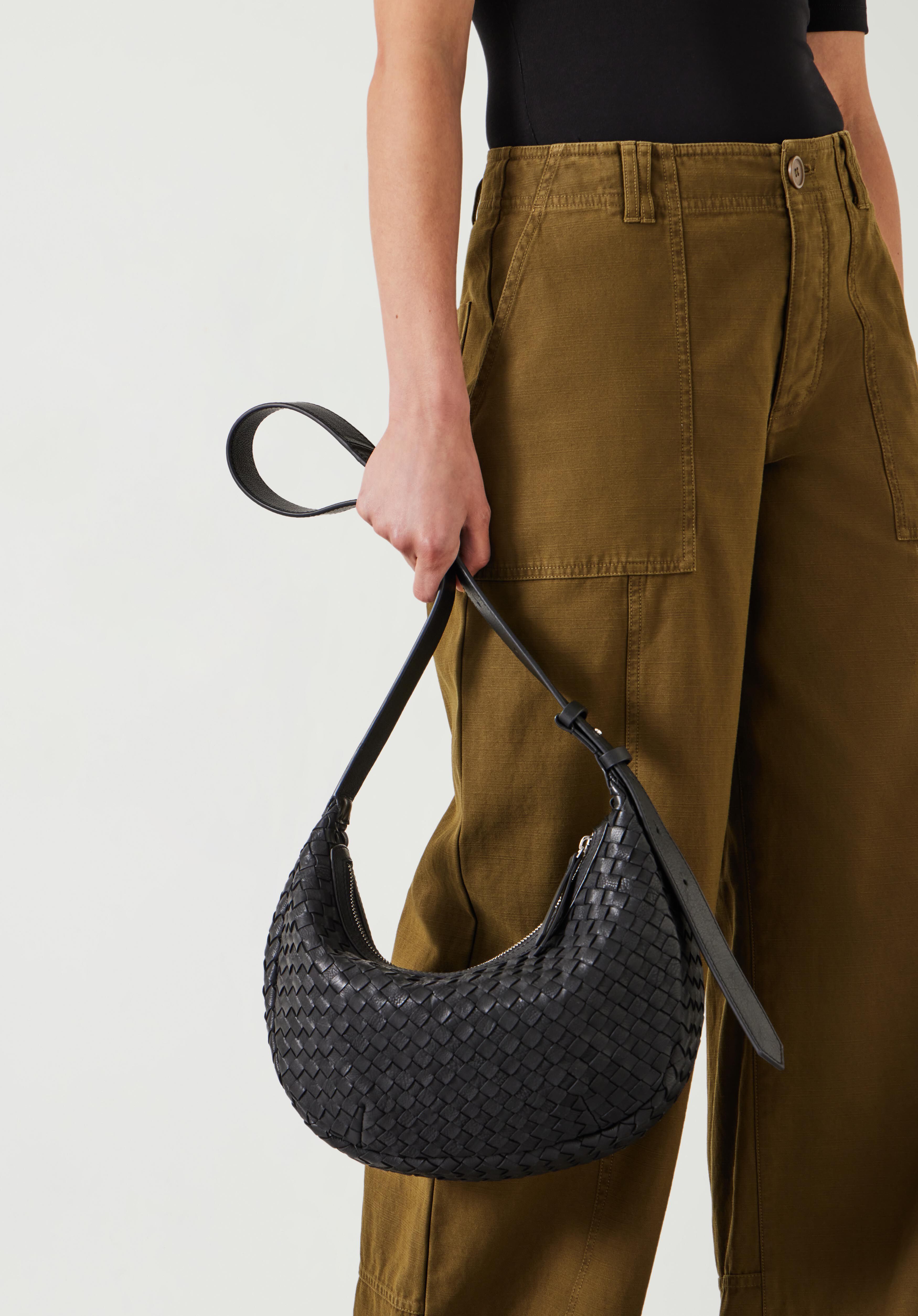 Lydia Weave Leather Crossbody Bag Black hush