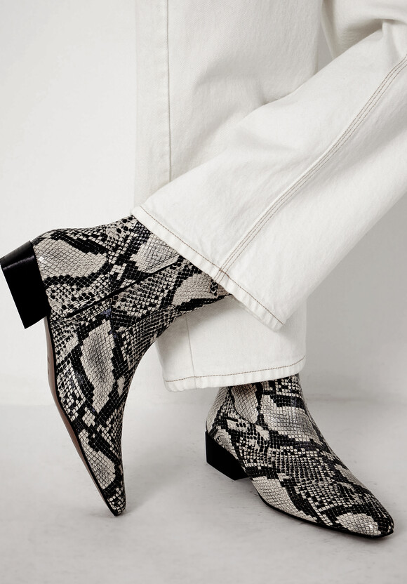 Leather Snake Print Square Boots