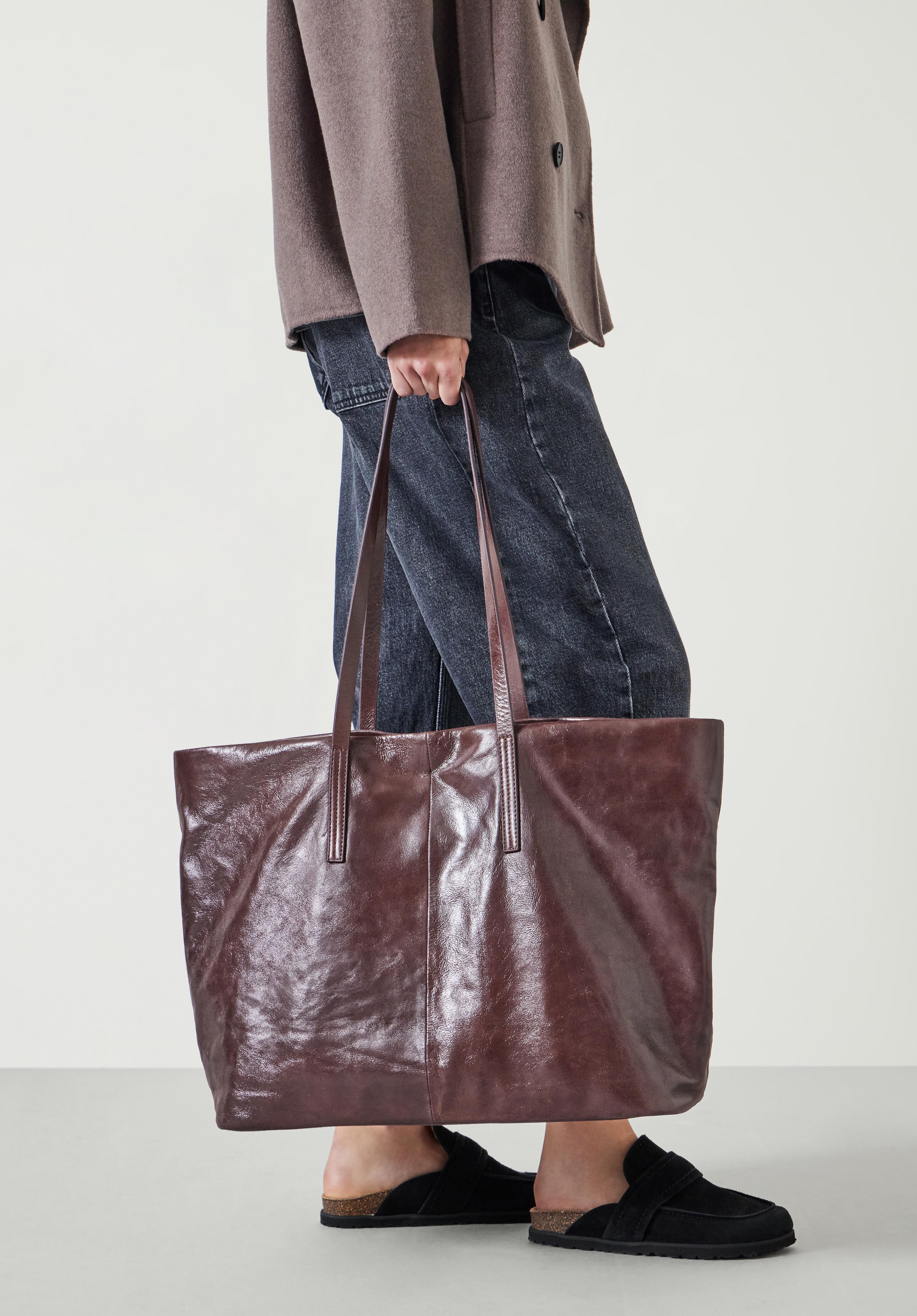 Brown patent leather purse top