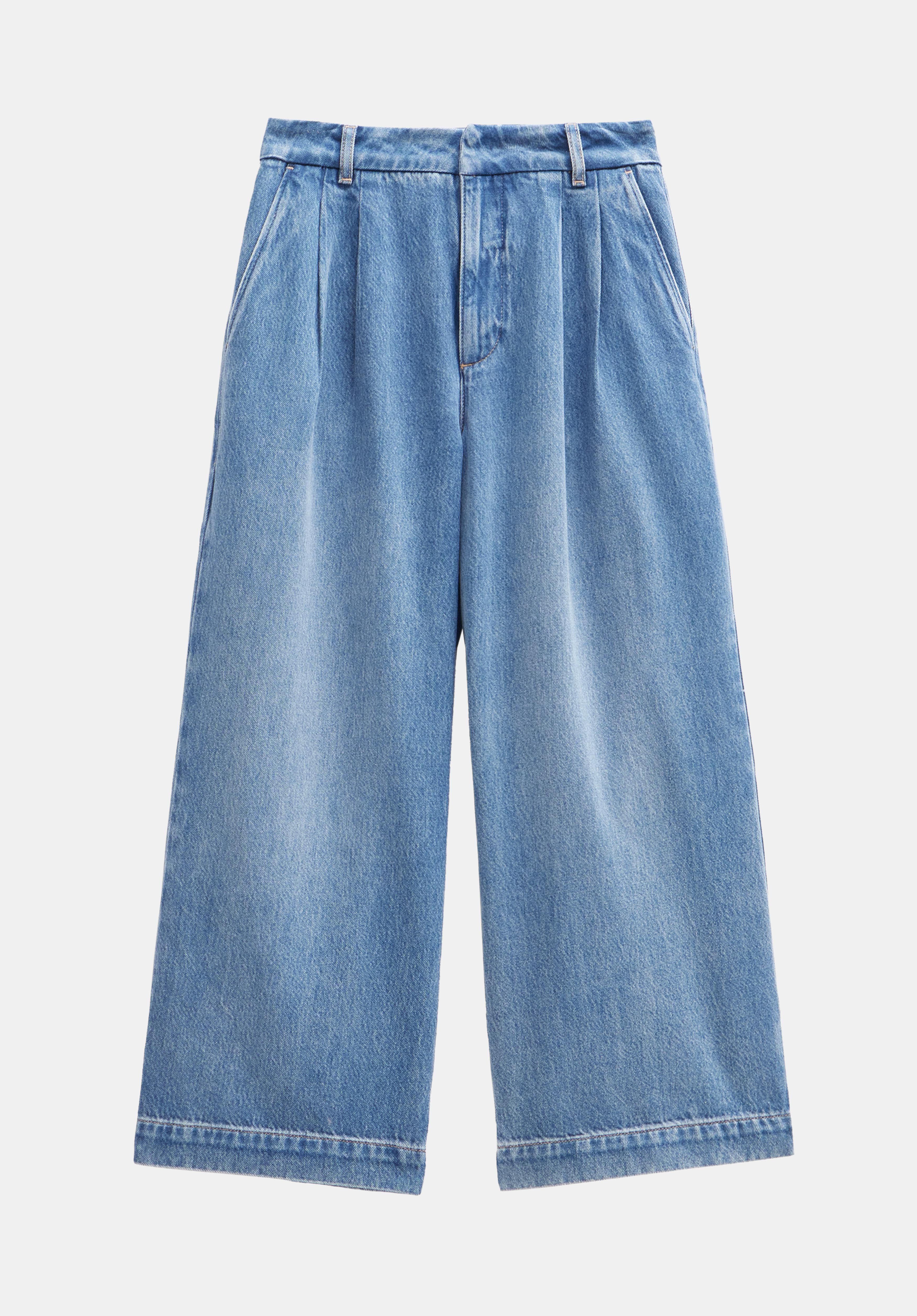 【DISCERNMENT】Fold Denim Crop Bermuda Pants Cropped Denim Bermuda Shorts - Blue-green | COOSH
