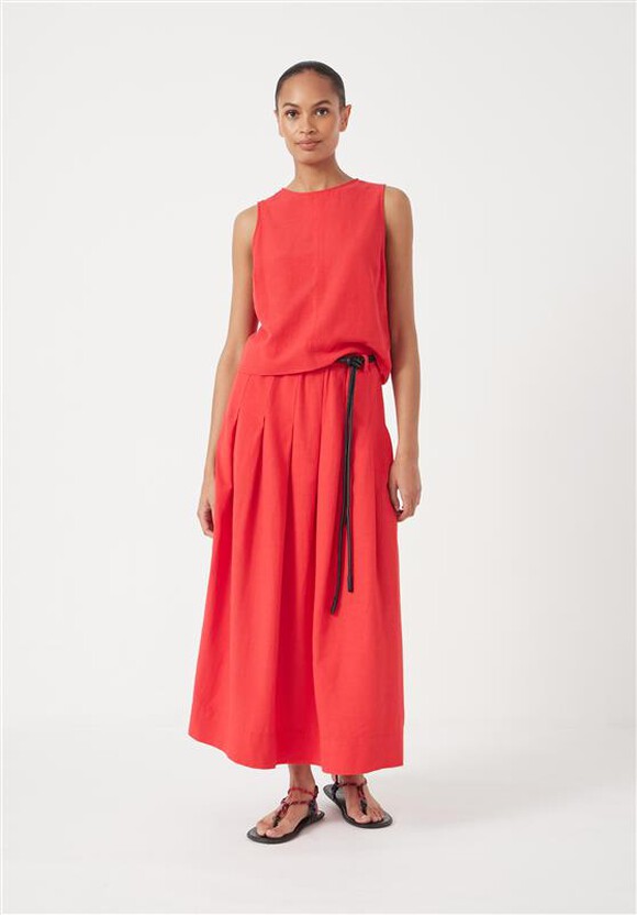 Ivy Pleated Linen Blend Midi Skirt