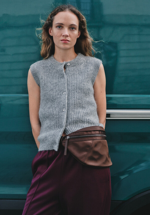 Button Through Knitted Sleeveless Cardigan