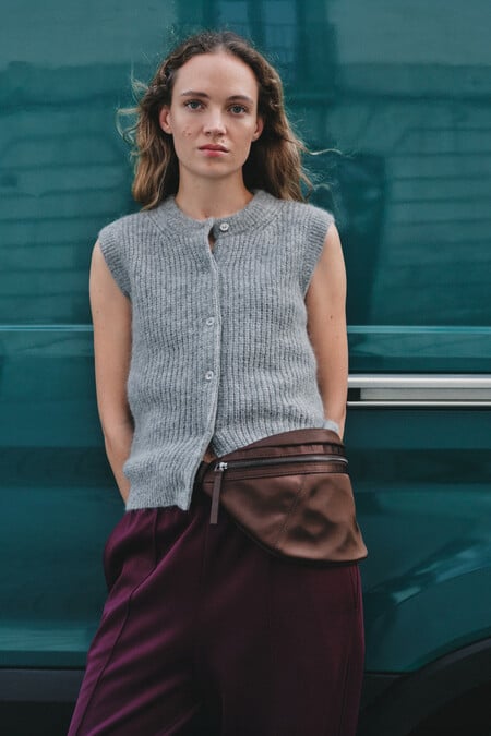 Button Through Knitted Sleeveless Cardigan