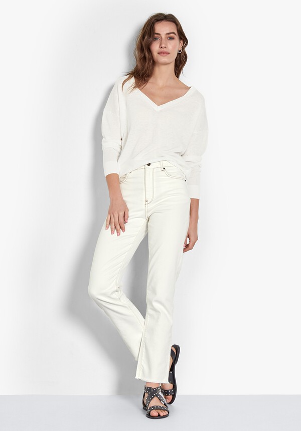 Linen-Blend V-Neck Jumper