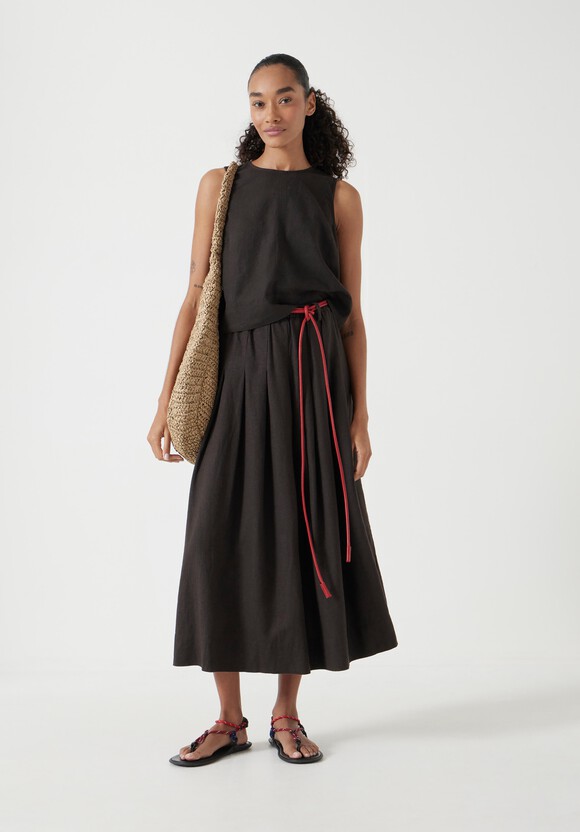 Ivy Pleated Linen Blend Midi Skirt
