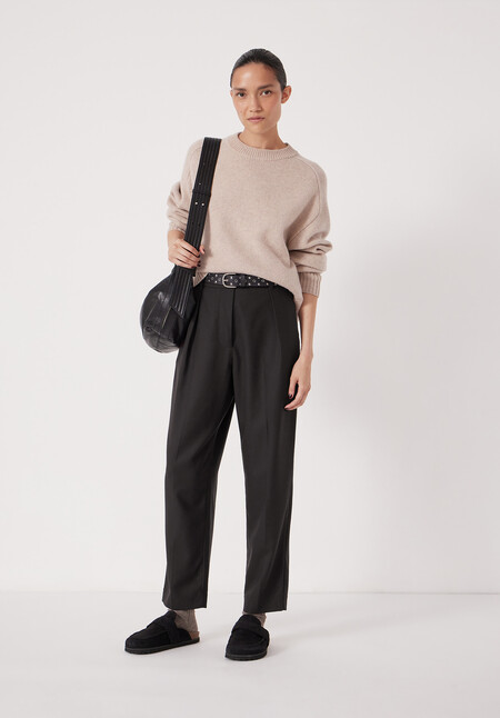 Tapered Leg Wool Blend Trousers
