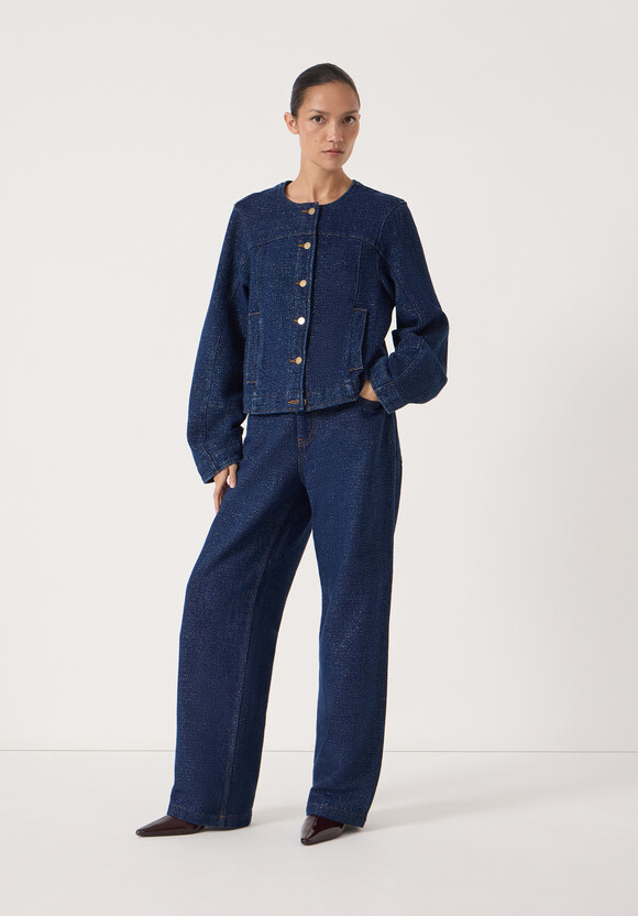 Collarless Lurex Denim Jacket