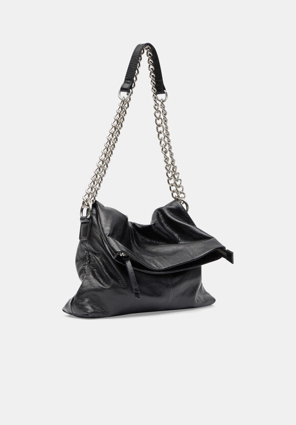 Perrie Chain Leather Crossbody Bag, Black