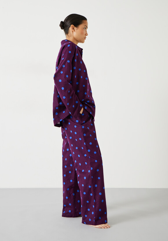 Sadie Cotton Flannel Pyjamas, Random Polka Dot Purple/Blue