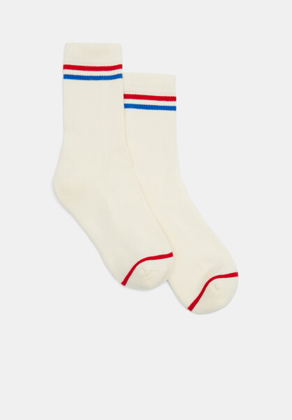 Nell Stripe Sports Sock | Off White/Blue/Red | hush