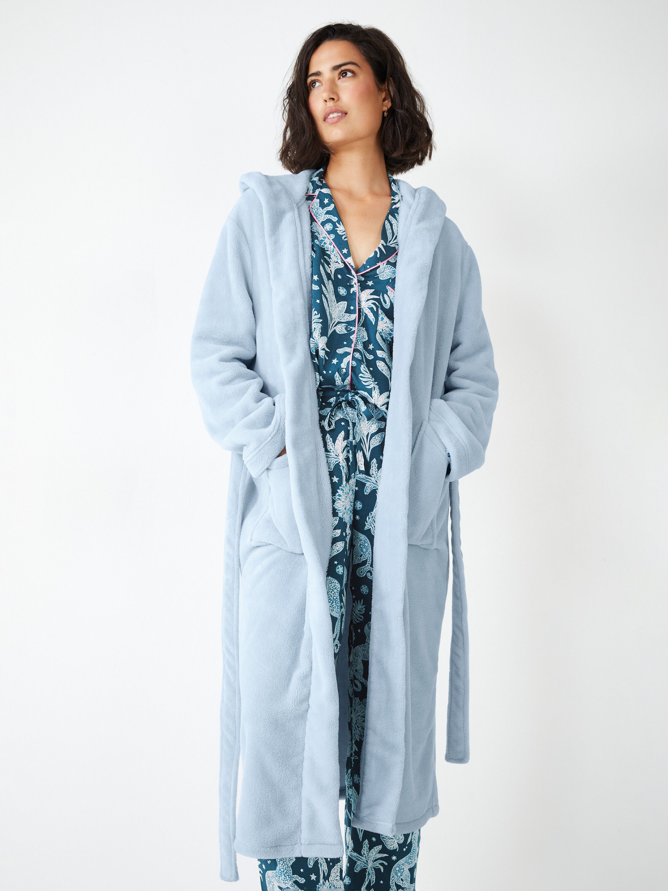 OHS Fluffy Teddy Hooded Dressing Gown  Blush