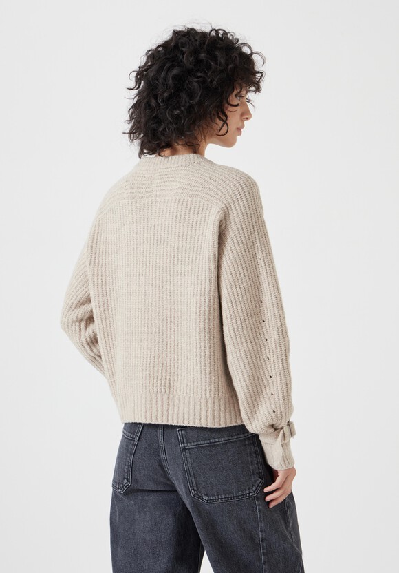 Tie and Buckle Detail Textured Knitted Jumper